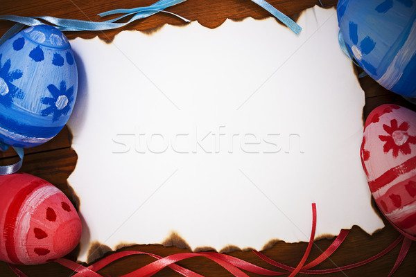 Easter background blank empty letter card handpainted eggs Stock photo © fotoaloja