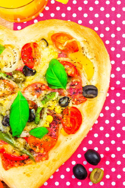 closeup pizza cheese meat vegetables Stock photo © fotoaloja