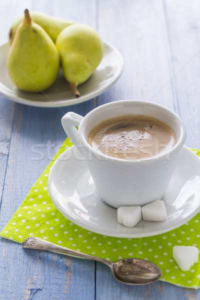 coffee cup black wooden board brown pears white milk Stock photo © fotoaloja