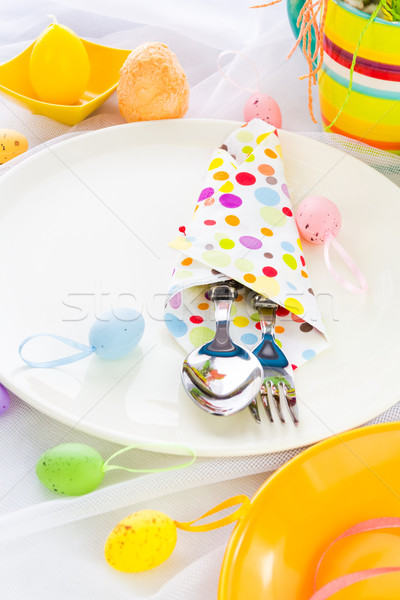 Easter table setting silverware wrapped napkin Stock photo © fotoaloja