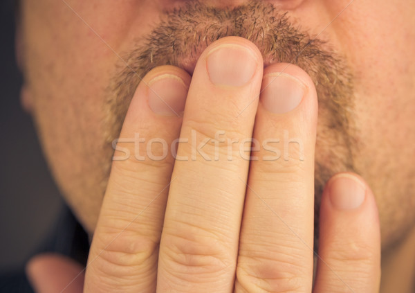 Férfi befogja száját kéz nevet csend nem Stock fotó © fotoaloja