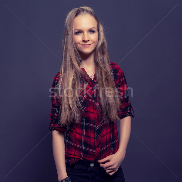 beauty blonde girl in red chemise Stock photo © fotoduki