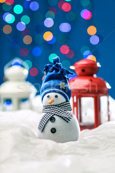 Bonhomme de neige joyeux noël marionnette lumière fond [[stock_photo]] © fotoduki