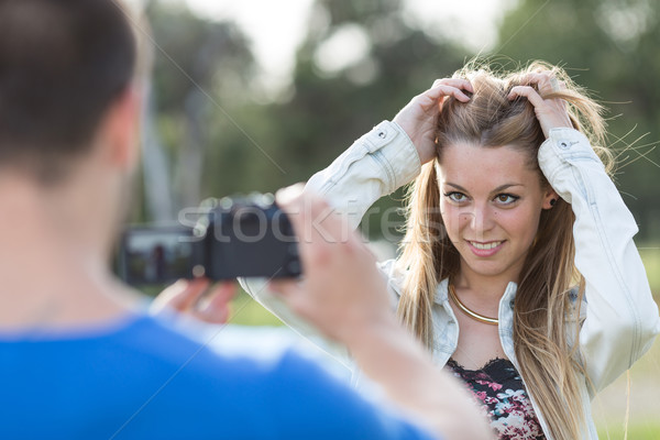 Couple carrying a photo Stock photo © fotoedu