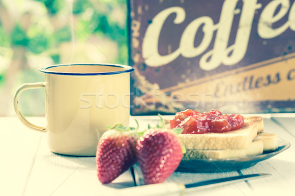 朝食 コーヒー ミルク トースト イチゴ ジャム ストックフォト © fotoedu