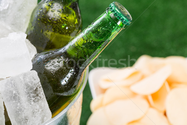 Frischen Bier Strand Flasche Drop Rasen Stock foto © fotoedu