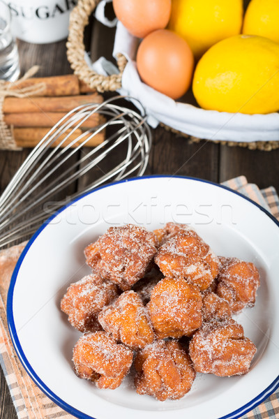 Stock photo: Homemade fritters with sugar