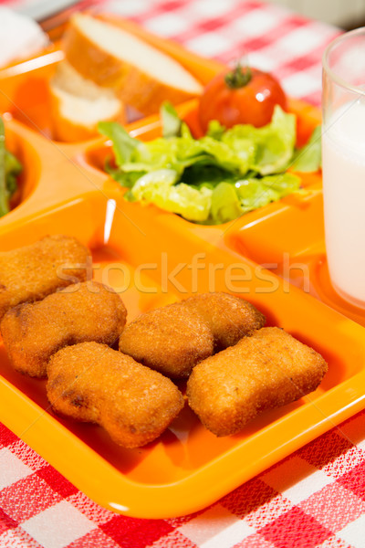 Foto stock: Bandeja · alimentos · escuela · pan · leche