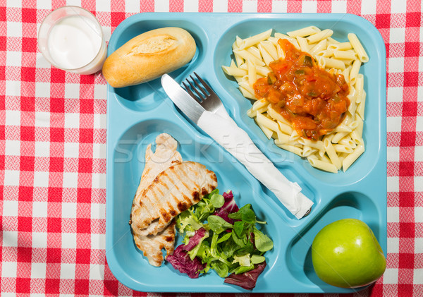Tálca étel iskola ételek gyümölcs zöld Stock fotó © fotoedu