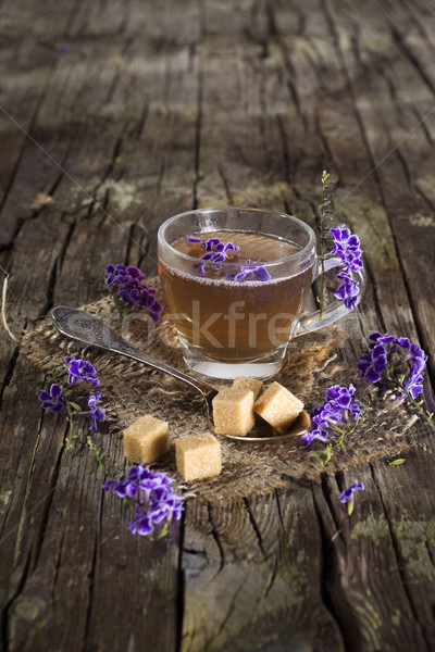 çay çiçekler hizmet cam fincan garnitür Stok fotoğraf © Fotografiche
