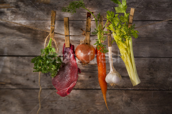 Stock foto: Rindfleisch · Brühe · Zutaten · Vorbereitung · Hintergrund · grünen