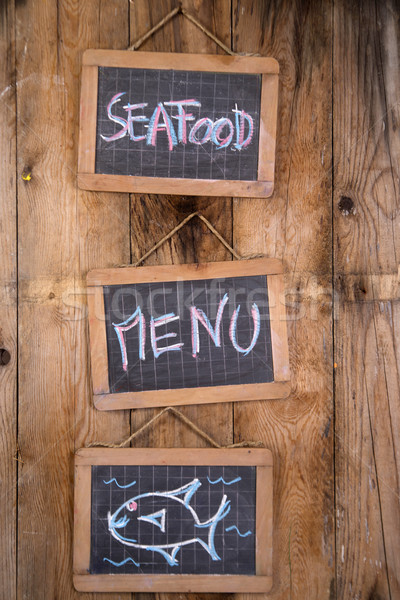 Stok fotoğraf: Imzalamak · deniz · ürünleri · reklam · menü · restoran