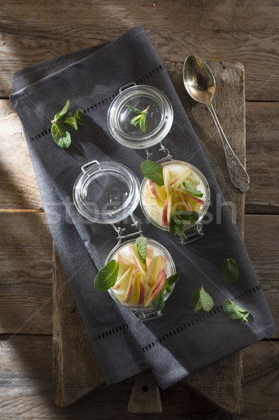 Stock photo: Yogurt with apple and mint