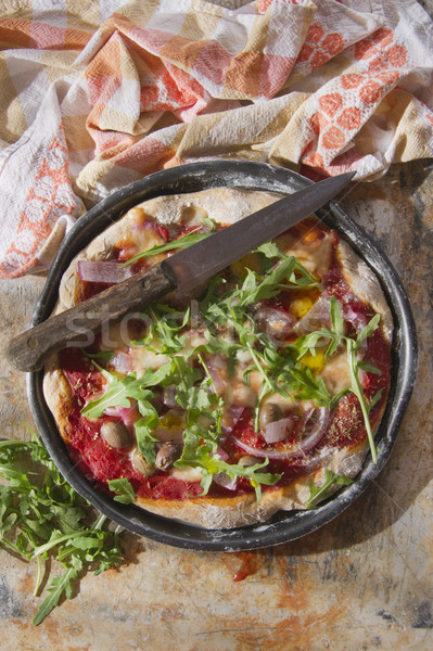 ストックフォト: ピザ · 全粒小麦 · 小麦粉 · ディナー · 赤 · パスタ