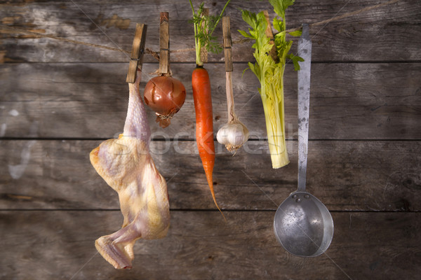 Tyúkhúsleves hozzávalók szükséges előkészítés tyúk húsleves Stock fotó © Fotografiche