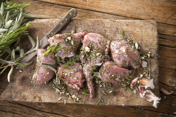 Foto stock: Crudo · conejo · preparación · picado · aromático · mediterráneo