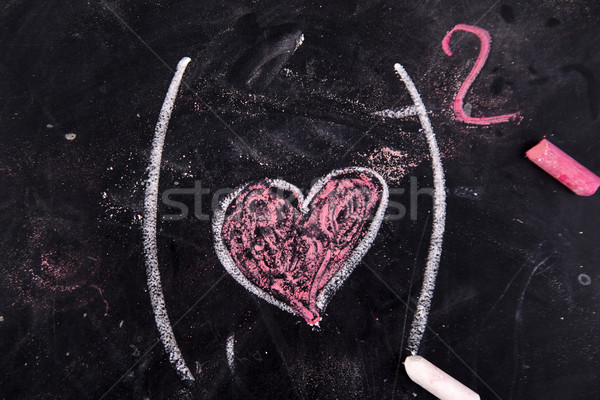 Stockfoto: Liefde · krijt · Blackboard · gelukkig · hart · teken