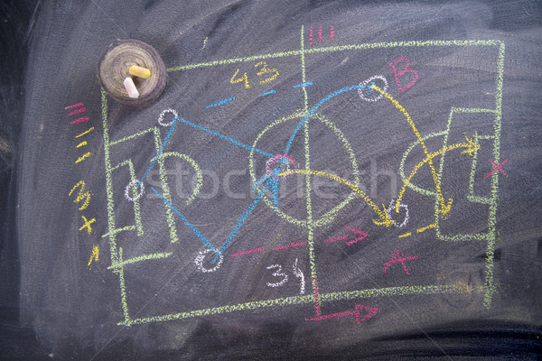 Foto stock: Lección · fútbol · táctica · patrones · tiza