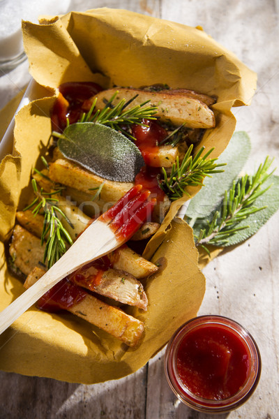 Platte frites Präsentation hausgemachte Kartoffelchips Essen Stock foto © Fotografiche