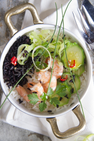 Stock photo: Black and white risotto with shrimp and zucchini