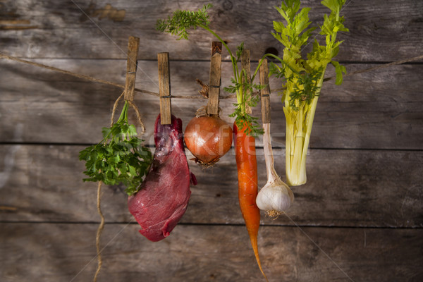 Marhahús húsleves hozzávalók előkészítés háttér zöld Stock fotó © Fotografiche