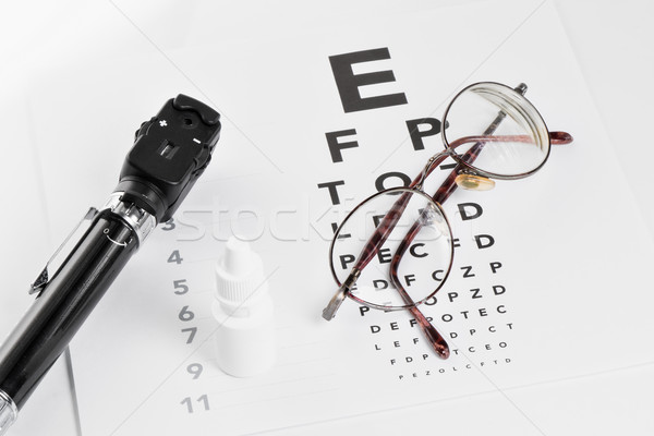 Ophthalmoscope, eye test and glasses Stock photo © fotoquique
