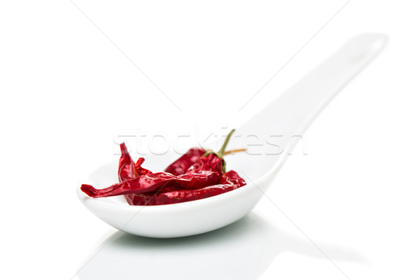 Chili porcelán kanalak fűszer fehér kanál Stock fotó © fotoquique