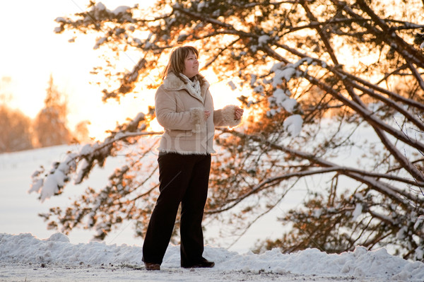 Woman on winters sunset Stock photo © fotorobs