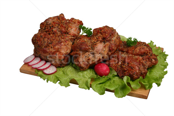 Smoked chicken kebab on wooden board. Stock photo © fotorobs
