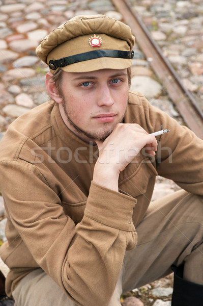Retro style picture with resting soldier. Stock photo © fotorobs