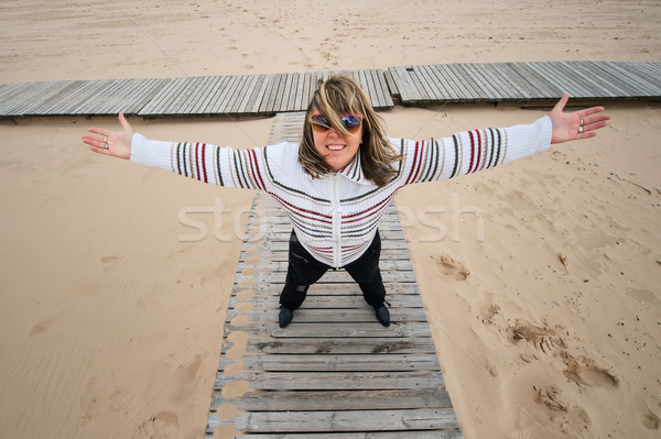 взрослый женщину морем зрелый смешные Сток-фото © fotorobs