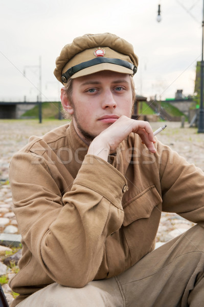 Retro style picture with resting soldier. Stock photo © fotorobs
