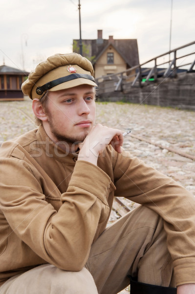 Retro style picture with resting soldier. Stock photo © fotorobs