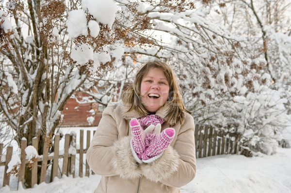 Stockfoto: Vrouw · winter · gelukkig · boom