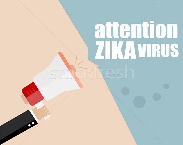 Stock photo: Hand holding megaphone - Attention ZIKA virus, vector illustration