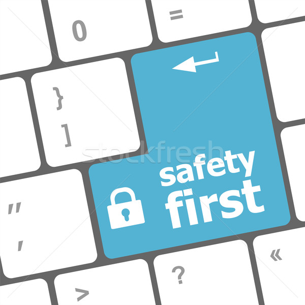 safety first, close up view on conceptual keyboard, Security blue key Stock photo © fotoscool