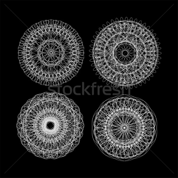 Guilloche set. Balck and white circle lace ornament, round ornamental geometric pattern Stock photo © fotoscool