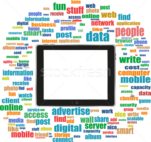 tablet pc in social media words, computer networks Stock photo © fotoscool