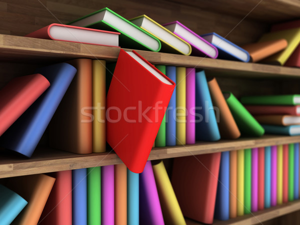 Könyvszekrény illusztráció könyvek különböző szín fa Stock fotó © FotoVika