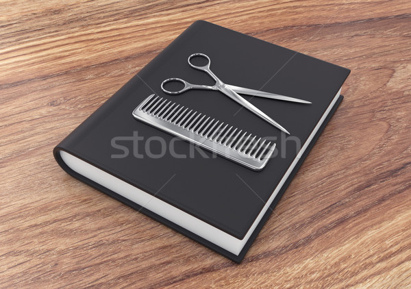 парикмахер инструментом книга 3d иллюстрации стали черный Сток-фото © FotoVika