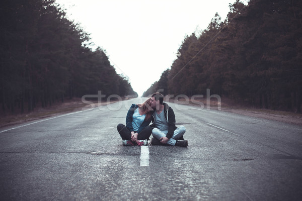 Boy and girl on a road Stock photo © FotoVika