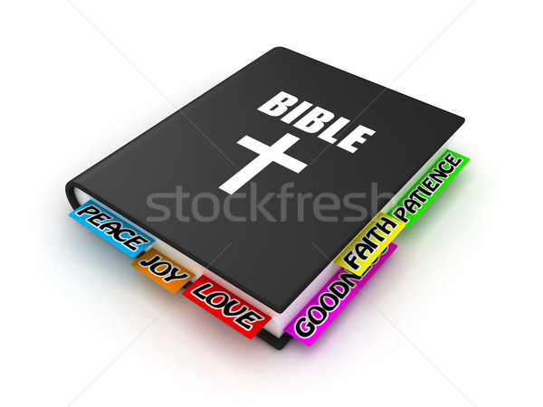 Foto stock: Biblia · ilustración · marcadores · blanco · libro · cruz