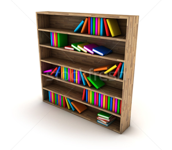 Półka na książki ilustracja książek inny kolor drewna Zdjęcia stock © FotoVika
