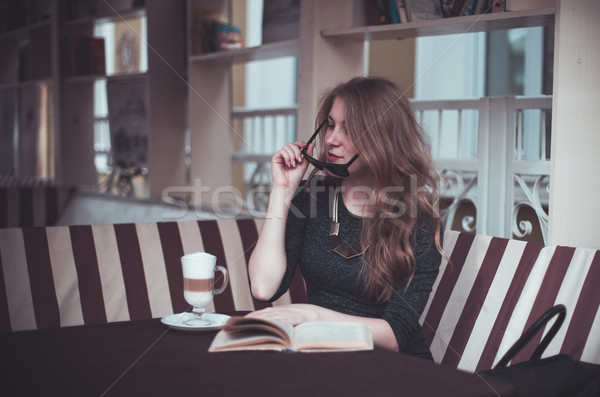 Menina beautiful girl copo mulher livro reunião Foto stock © FotoVika