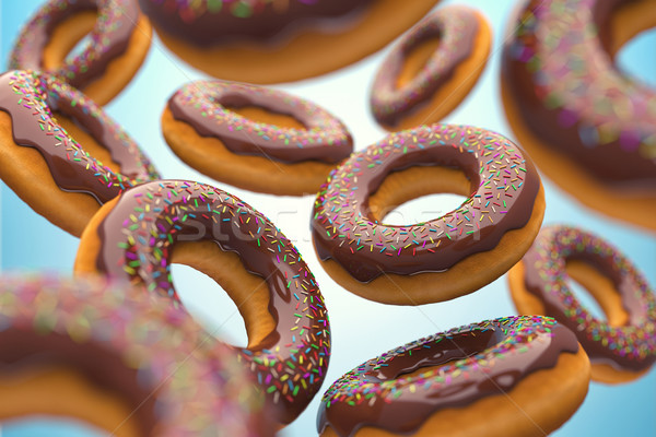 Stockfoto: Donuts · illustratie · smakelijk · vliegen · lucht · voedsel
