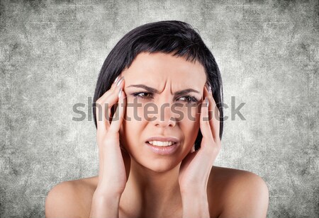 Mädchen schmerzhaft Kopf weiß Hand Gesicht Stock foto © FotoVika
