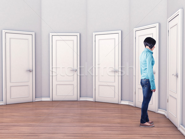 девушки дверей белый страхом неизвестный помочь Сток-фото © FotoVika