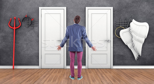 Foto stock: Menino · portas · ilustração · 3d · branco · porta · morto