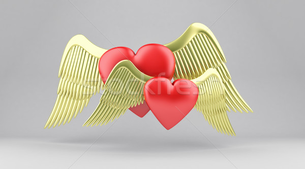 Сток-фото: сердцах · крыльями · иллюстрация · красный · золото · ангельский