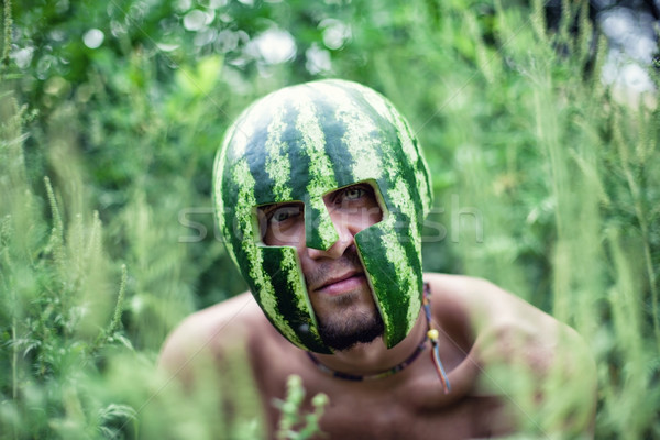 Soldado foto jovem melancia cabeça fruto Foto stock © FotoVika